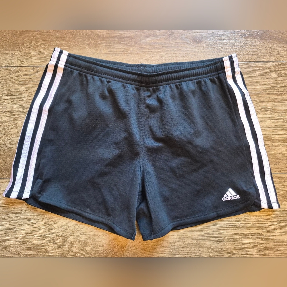 ADIDAS Girls Plus 3-Stripes Mesh Shorts Black/Pink XL+ 16+